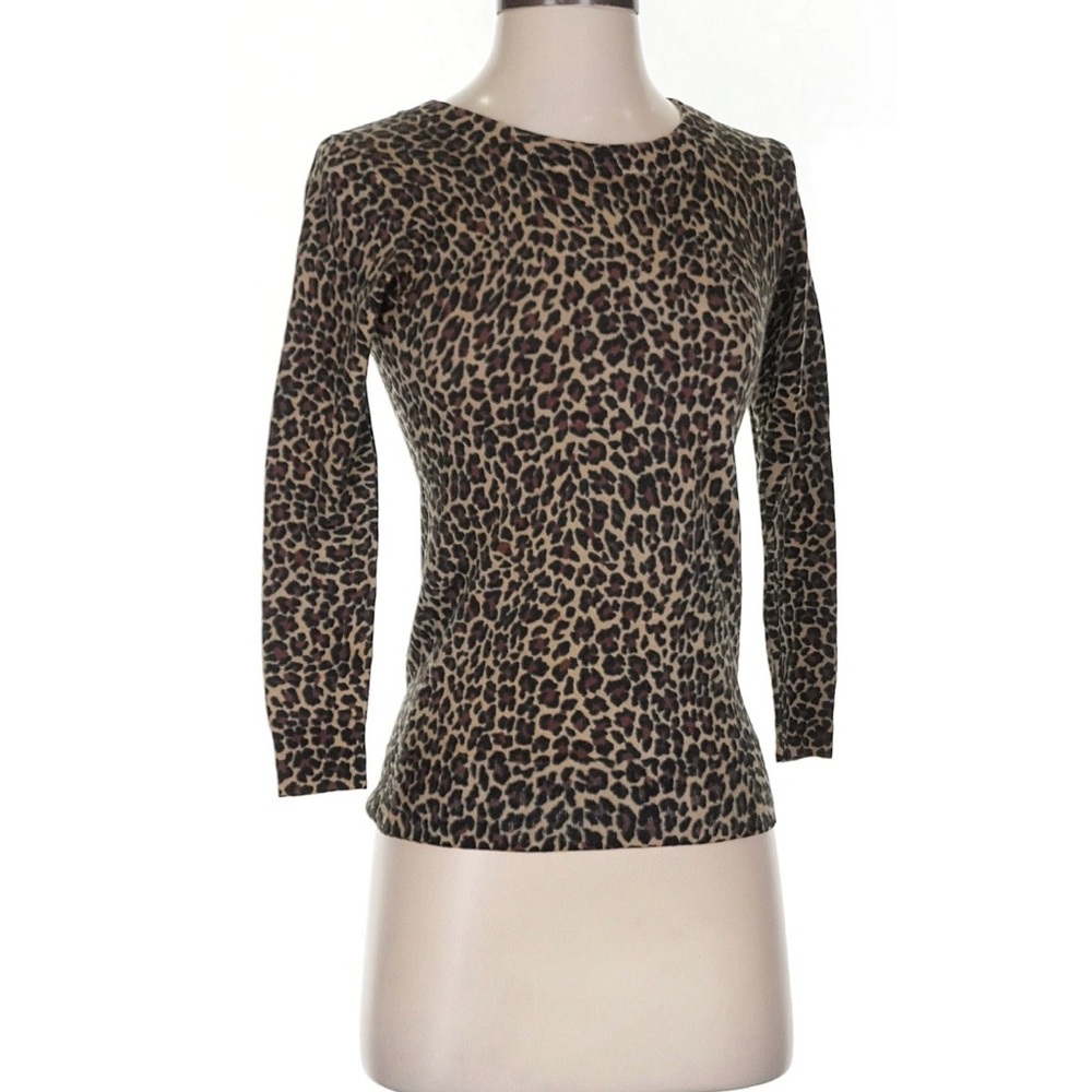 J. Crew Leopard Print Long Sleeve Top in Tan and Black